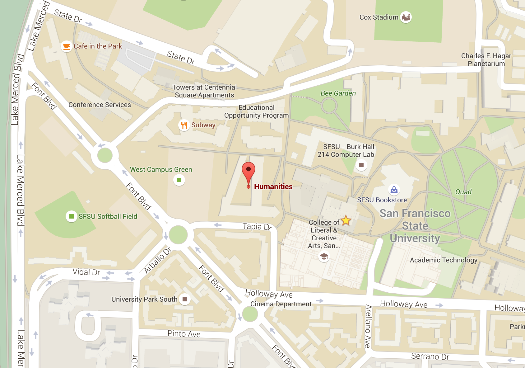 Map of College of Liberal & Creative Arts buildings