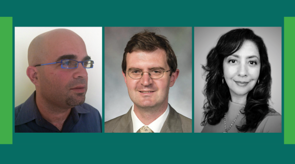 A collage of Eran Kaplan, Kristian Coates Ulrichsen, and Banafsheh Keynoush